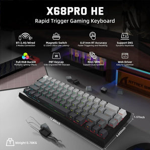 Attack shark x68 pro he wireless rapid trigger gaming keyboard with adjustable