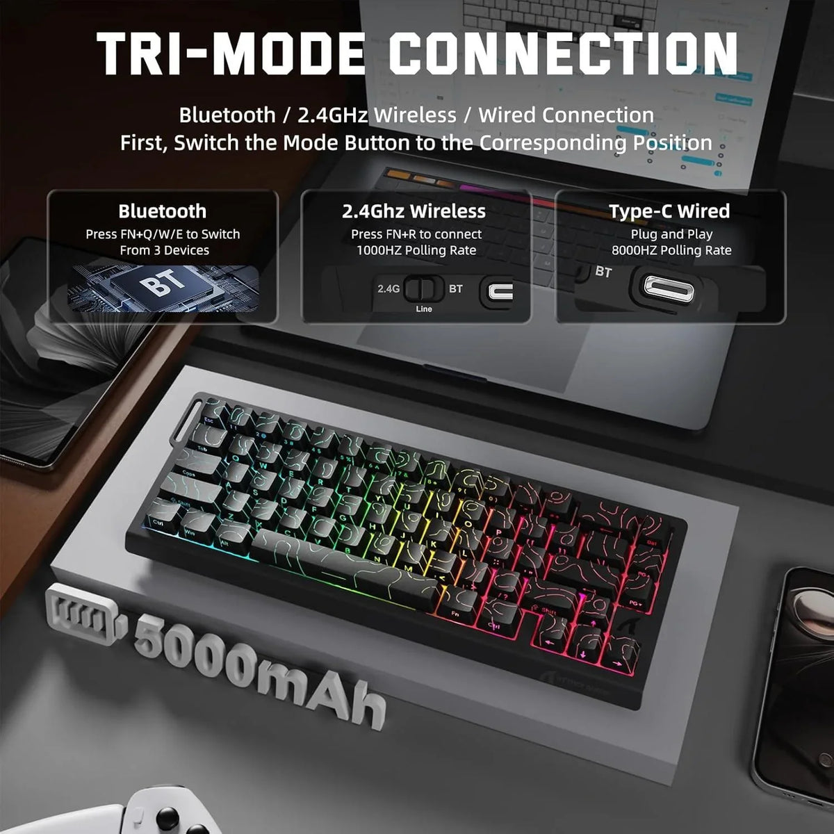 Attack shark x68 pro he wireless rapid trigger gaming keyboard with adjustable