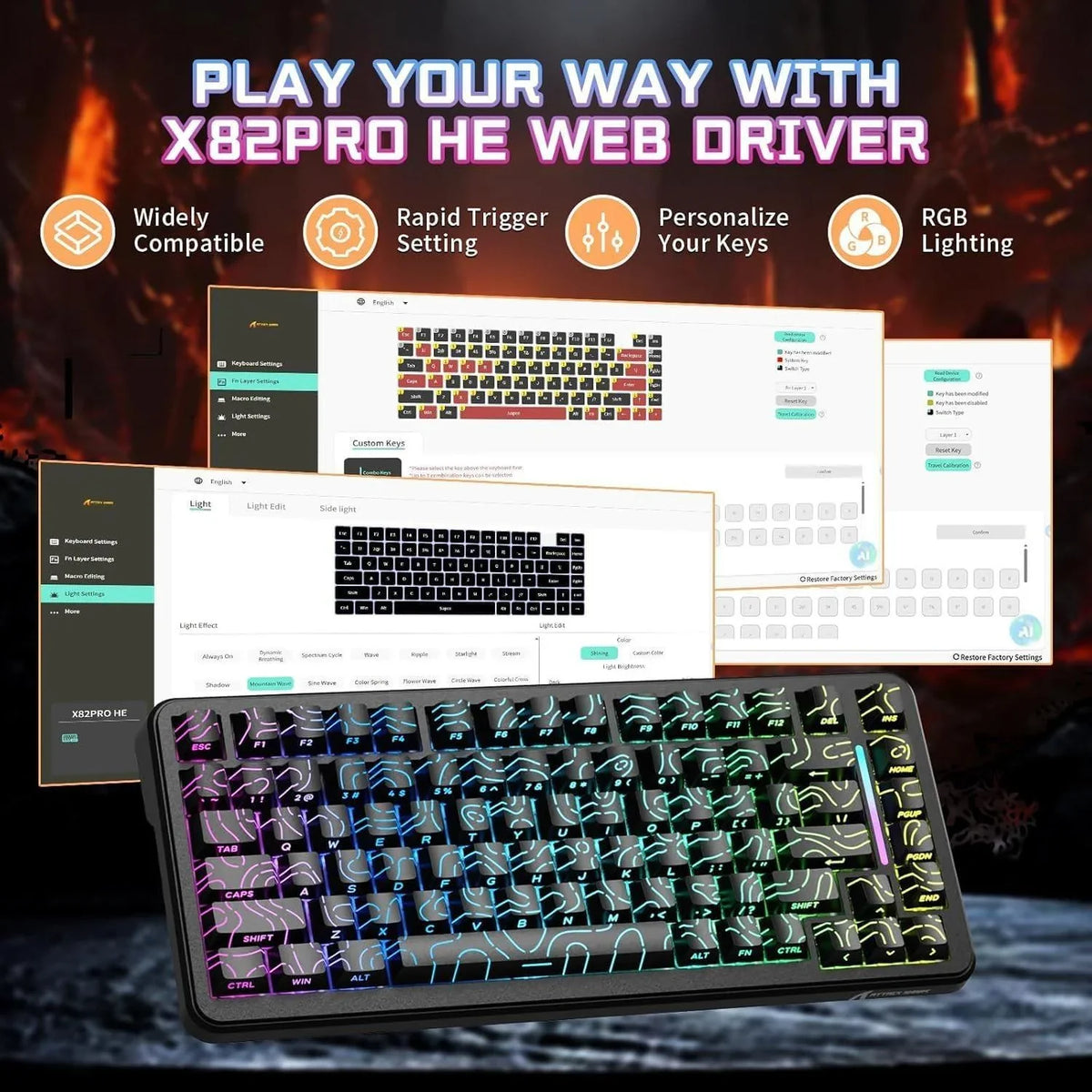 Attack shark x82 pro he wireless rapid trigger rgb mechanical gaming keyboard