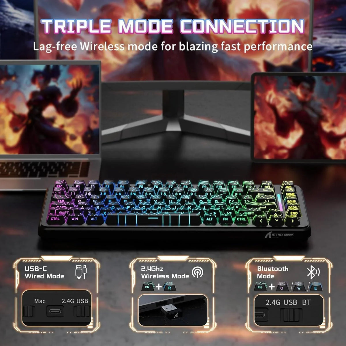 Attack shark x82 pro he wireless rapid trigger rgb mechanical gaming keyboard