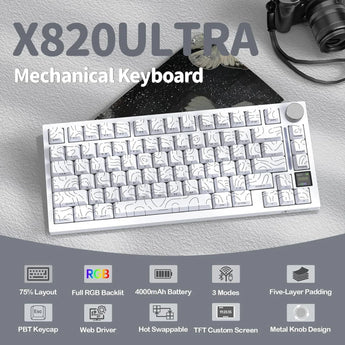 Attack shark x820 ultra 75% wireless gaming mechanical keyboard hot-swappable