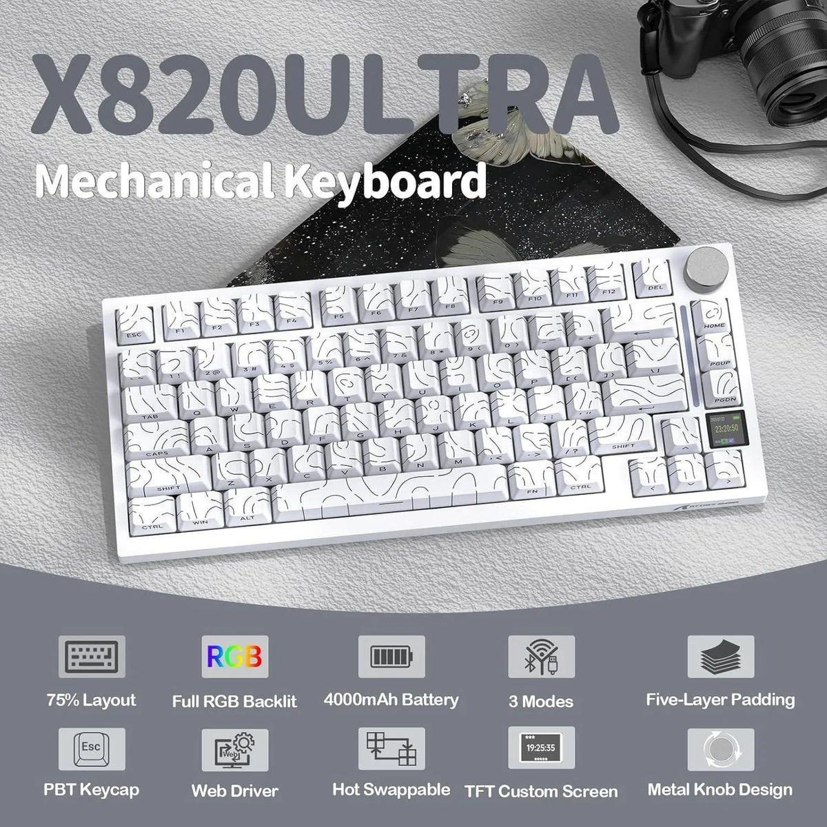 Attack shark x820 ultra 75% wireless gaming mechanical keyboard hot-swappable