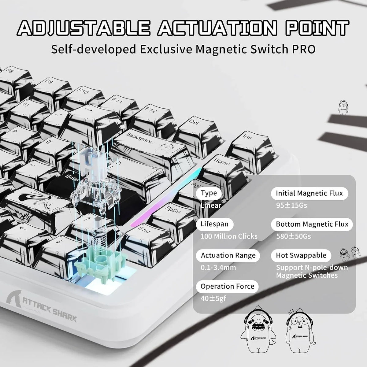 Attack shark x82pro he wireless rapid trigger rgb mechanical gaming keyboard