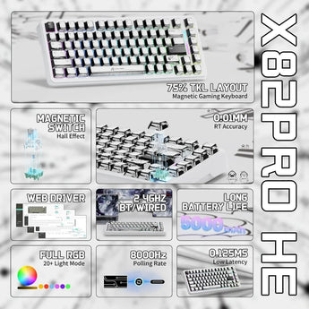Attack shark x82pro he wireless rapid trigger rgb mechanical gaming keyboard