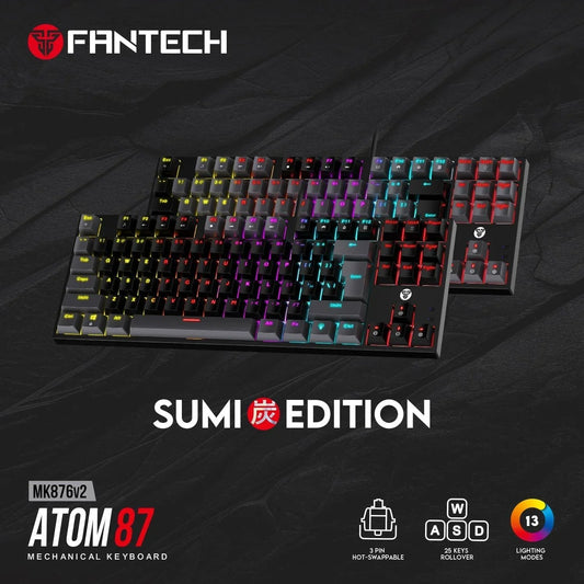 Fantech atom tkl mk876v2 double injection keycaps mechanical keyboard keyboards