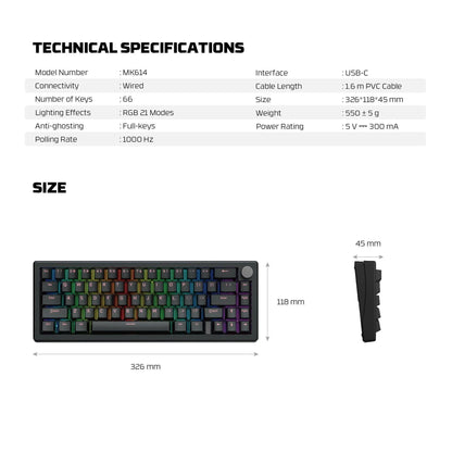 Fantech atom x66 mk614 mechanical keyboard - black keyboards