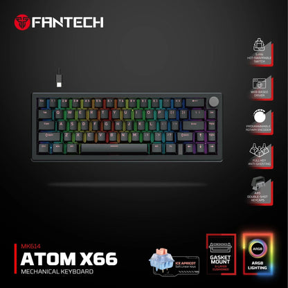 Fantech atom x66 mk614 mechanical keyboard - black keyboards