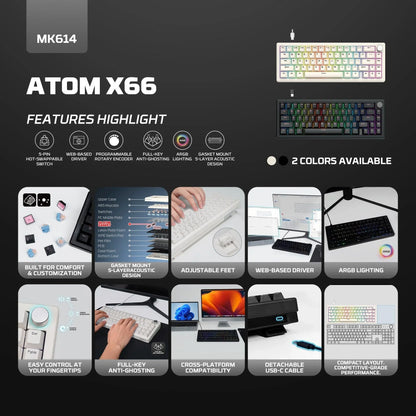 Fantech atom x66 mk614 mechanical keyboard - white keyboards