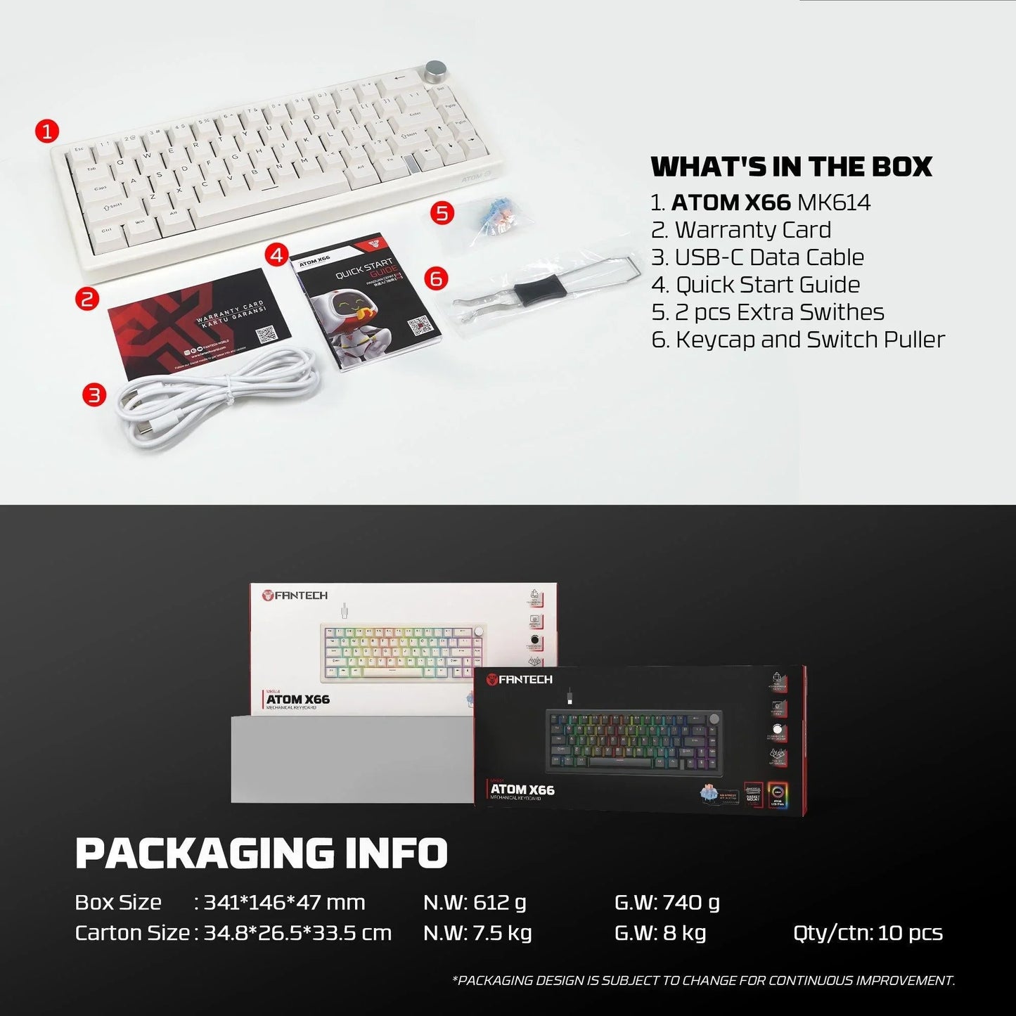 Fantech atom x66 mk614 mechanical keyboard - white keyboards