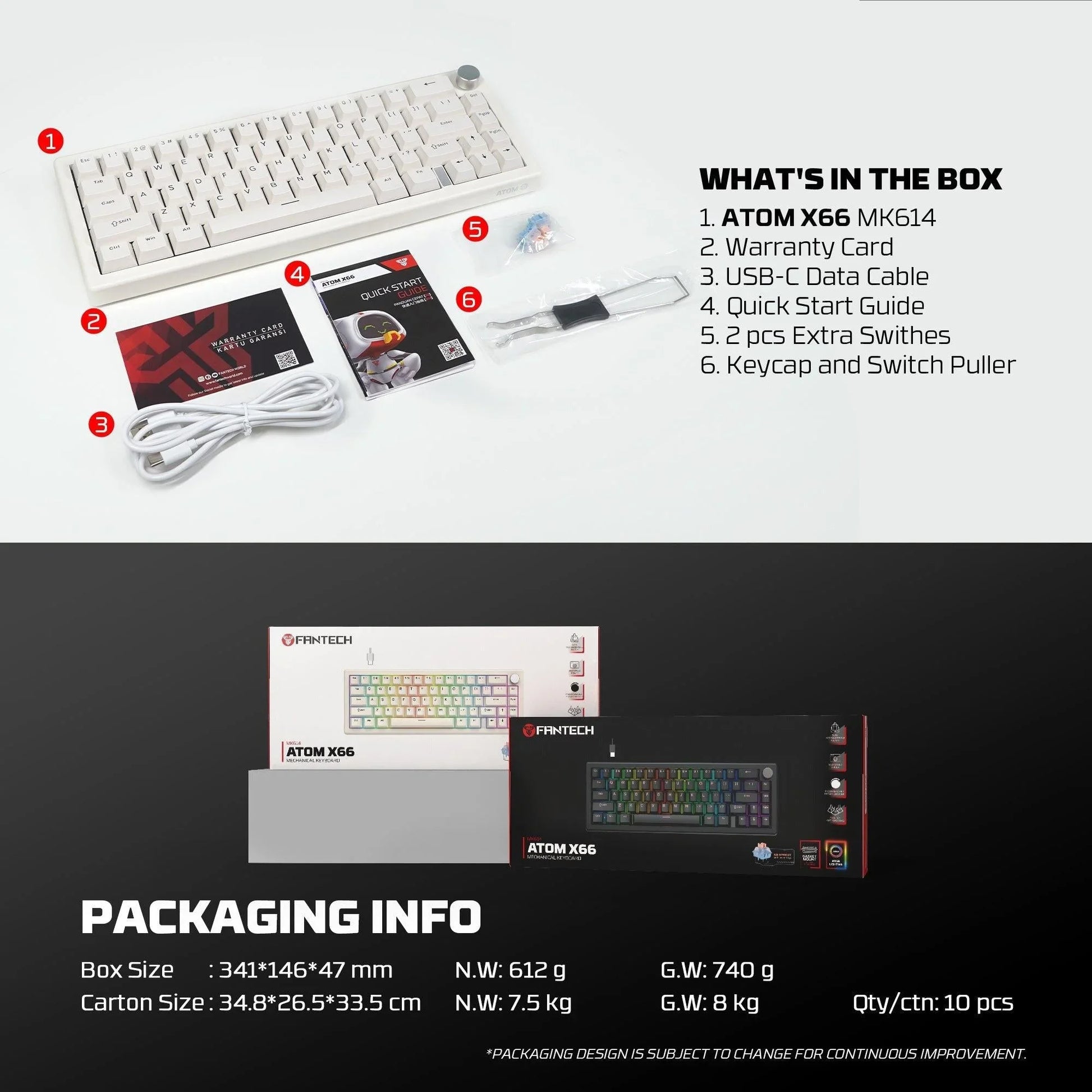 Fantech atom x66 mk614 mechanical keyboard - white keyboards