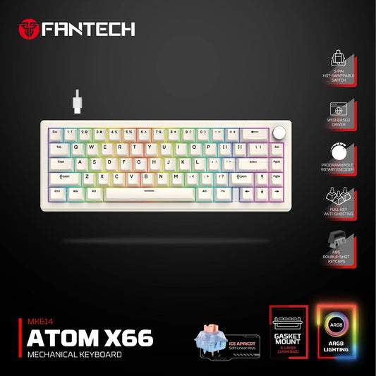 Fantech atom x66 mk614 mechanical keyboard - white keyboards