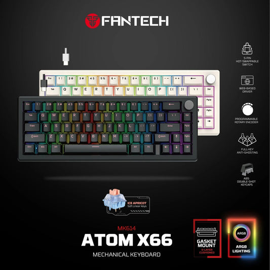 Fantech atom x66 mk614 mechanical keyboard - white keyboards