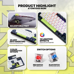 Fantech atom104s mk878s mechanical gaming keyboard mori edition black keyboards