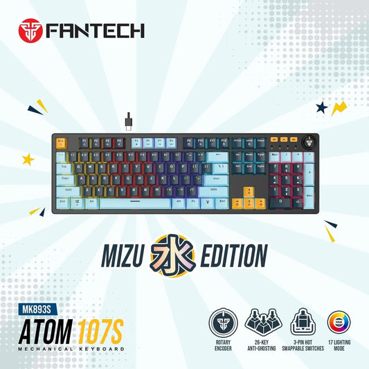 Fantech atom107s mk893s mechanical gaming keyboard mizu edition navy blue