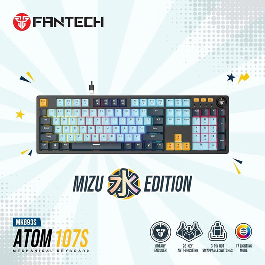 Fantech atom107s mk893s mechanical gaming keyboard mizu edition sky blue
