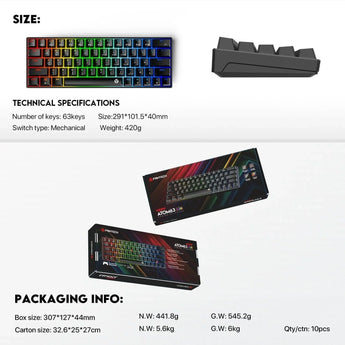 Fantech atom63 mk859 mechanical gaming keyboard arabic/english