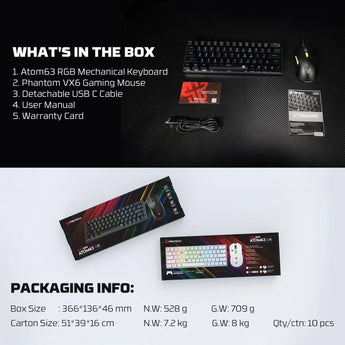 Fantech atom63 mk859c mechanical gaming keyboard & mouse arabic/english