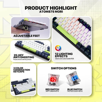 Fantech atom87s mk877s mechanical gaming keyboard mori edition white keyboards