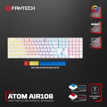 Fantech atomair108 mk314 mechanical keyboard low-profile white keyboards