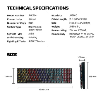 Fantech atomair108 mk314 mechanical keyboard low-profile white keyboards
