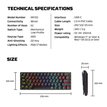 Fantech atomair61 mk311 mechanical keyboard low-profile