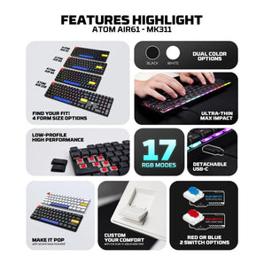 Fantech atomair61 mk311 mechanical keyboard low-profile