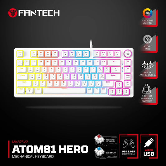 Fantech hero mk875v2 gaming keyboard rgb (ps5 - ps4 - pc) keyboards