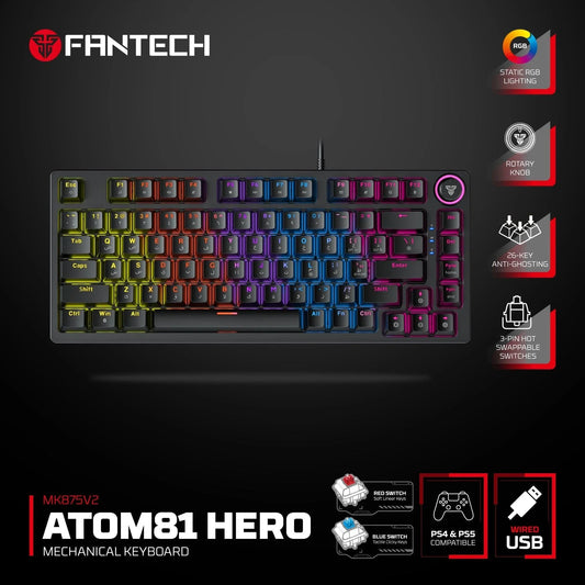 Fantech hero mk875v2 gaming keyboard rgb (ps5 - ps4 - pc) keyboards