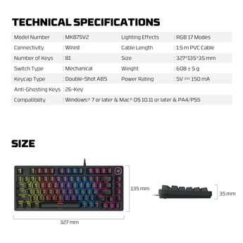 Fantech hero mk875v2 gaming keyboard rgb (ps5 - ps4 - pc) keyboards