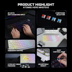 Fantech hero mk875v2 gaming keyboard rgb (ps5 - ps4 - pc) keyboards