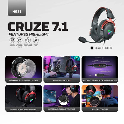 Fantech hg31 cruze 7.1 rgb gaming headset headsets