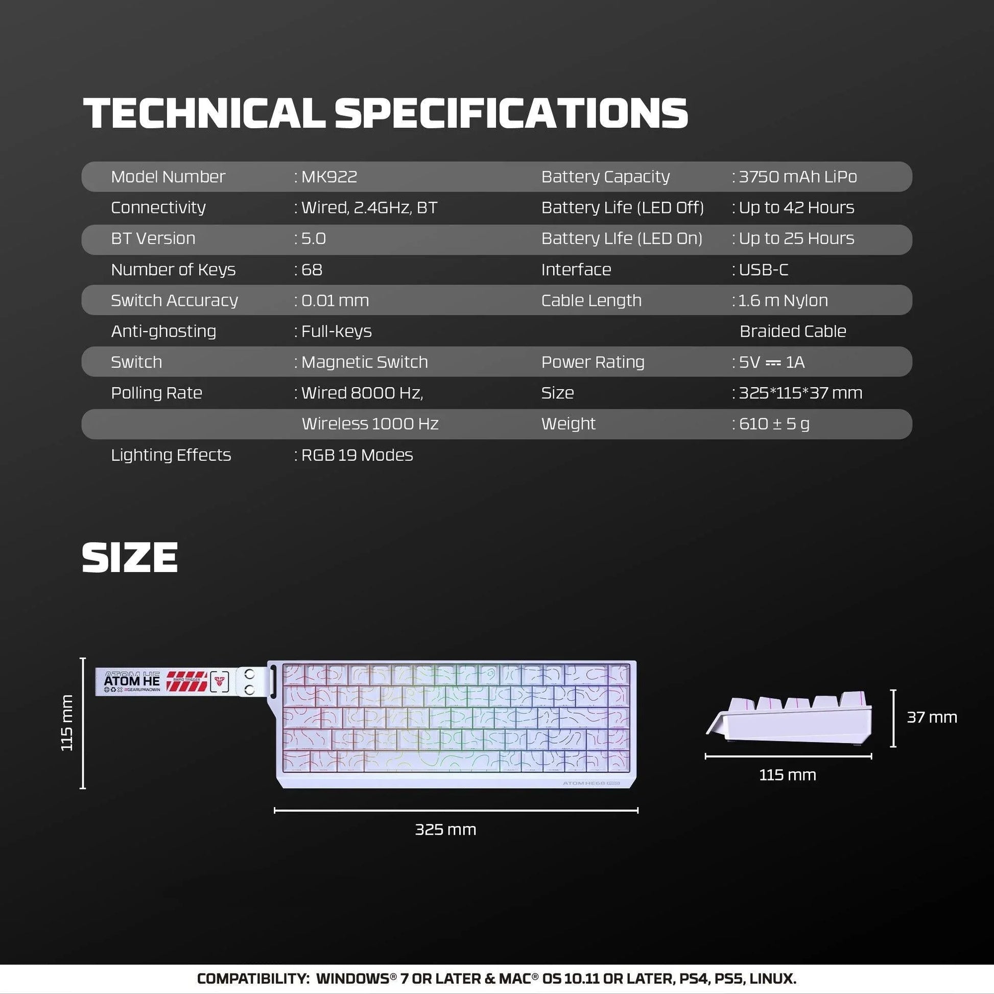 Fantech keyboard atom he68 mk922 magnetic switch – retro beige keyboards