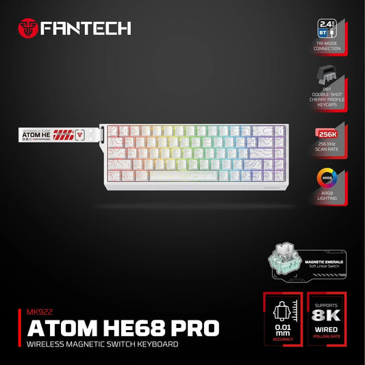Fantech keyboard atom he68 mk922 magnetic switch – white keyboards