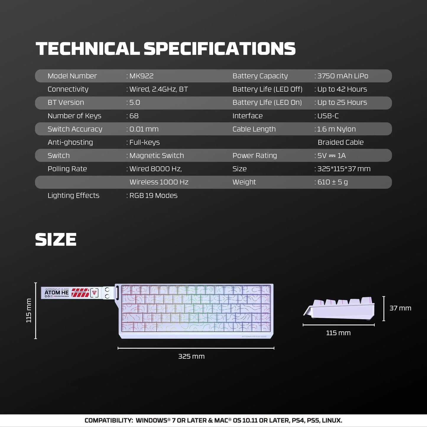 Fantech keyboard atom he68 mk922 magnetic switch – white keyboards
