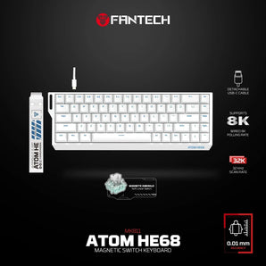 Fantech magnetic switch keyboard atom he68 series mk811,white keyboards