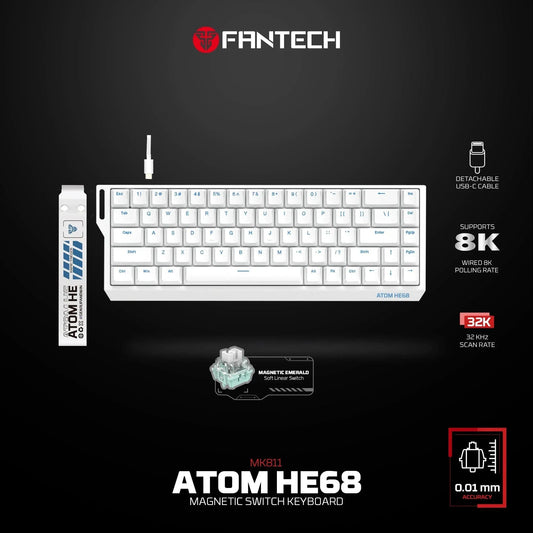 Fantech magnetic switch keyboard atom he68 series mk811,white keyboards