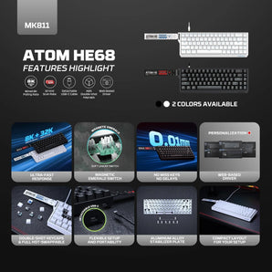 Fantech magnetic switch keyboard atom he68 series mk811,white keyboards