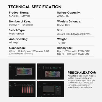 Fantech maxfit81 mk910 pbt frost wireless modular mechanical gaming keyboard