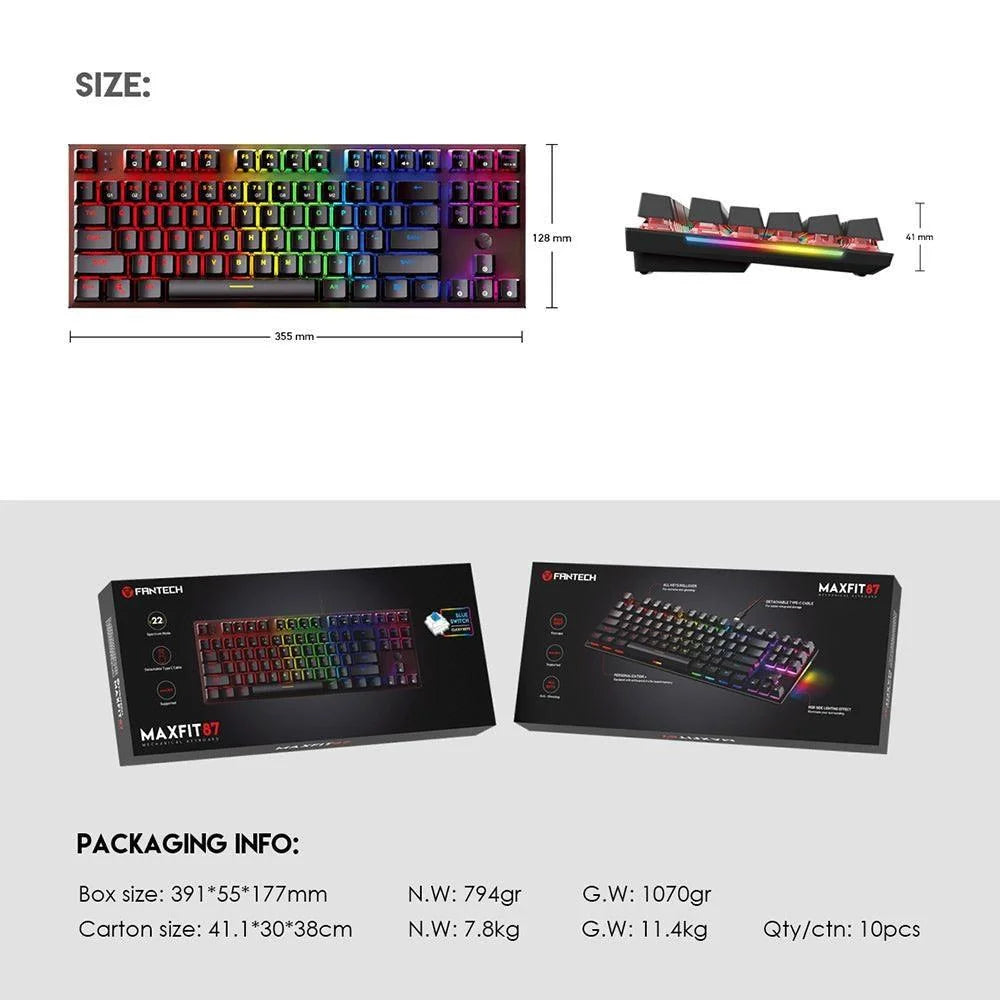 Fantech maxfit87 mk856 rgb mechanical keyboard