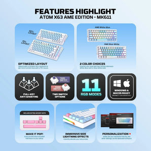 Fantech mk611 atom x63 ame edition - white keyboards