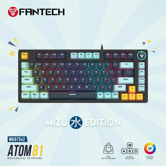 Fantech mk875v2 atom 81 rgb mechanical gaming keyboard mizu edition navy blue