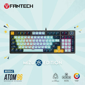 Fantech mk890v2 atom 96 rgb mechanical gaming keyboard mizu edition sky blue