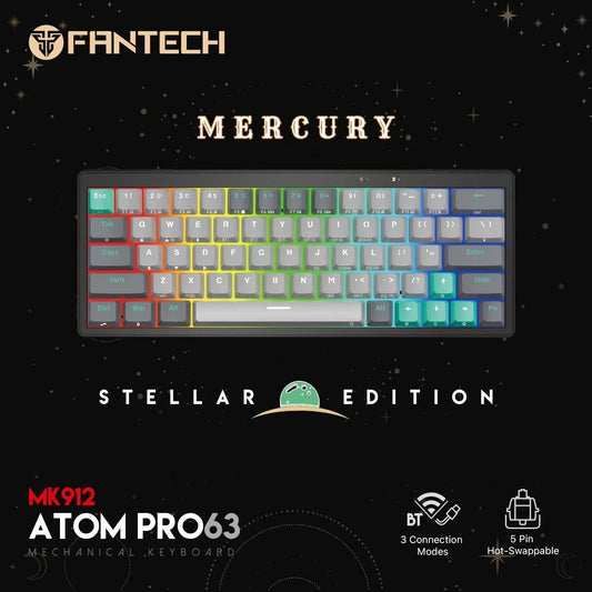 Fantech mk912 atom pro63 rgb bluetooth wireless gaming keyboard mercury