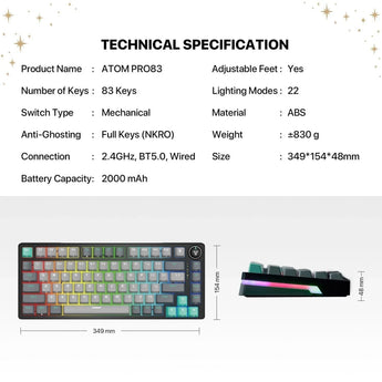 Fantech mk913 atom pro83 rgb bluetooth wireless gaming keyboard saturn keyboards