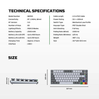 Fantech mk915 75% low profile wireless mechanical keyboard (super maxfit air83)