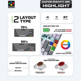 Fantech mk915 75% low profile wireless mechanical keyboard (super maxfit air83)