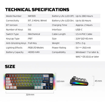 Fantech mk919 atom pro66 mechanical keyboard grey keyboards