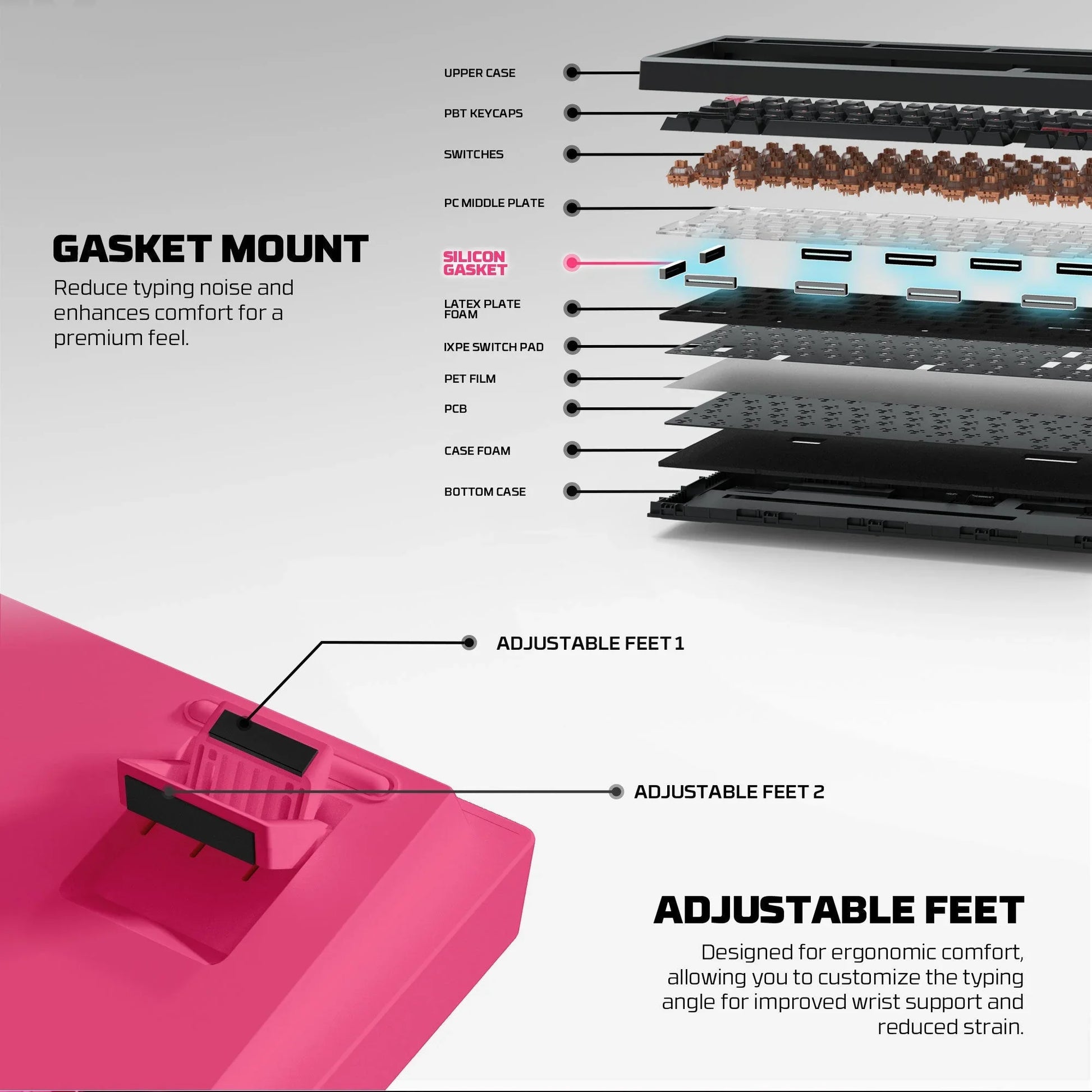 Fantech mk921 maxfit8 qmk mechanical keyboard pink keyboards