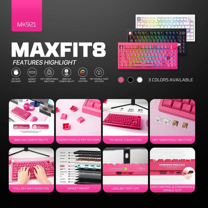 Fantech mk921 maxfit8 qmk mechanical keyboard pink keyboards