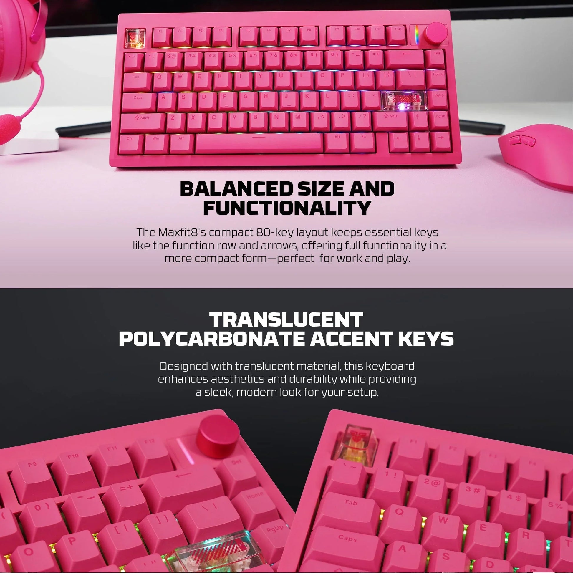 Fantech mk921 maxfit8 qmk mechanical keyboard pink keyboards